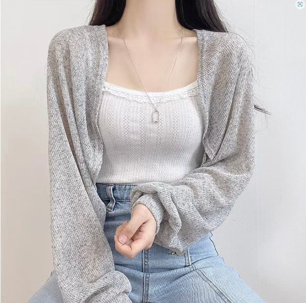 輕薄透膚短版開胸外套