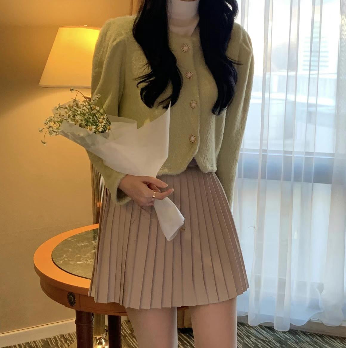 精緻花花鈕扣毛毛外套