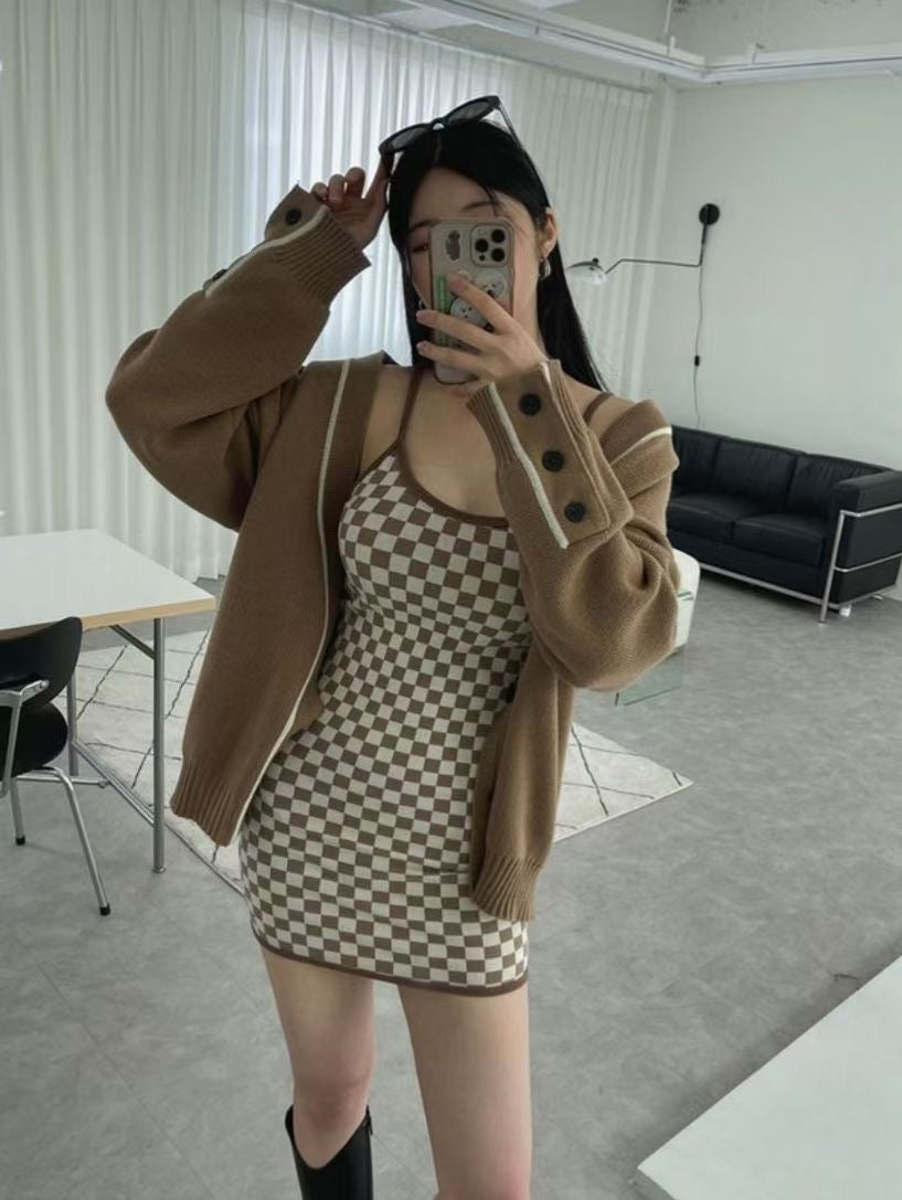 棋盤格吊帶Ops