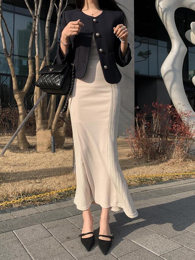 溫柔吊帶扭麻花長裙Set