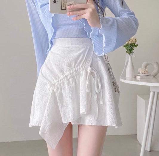 綁帶抽繩斜切裙