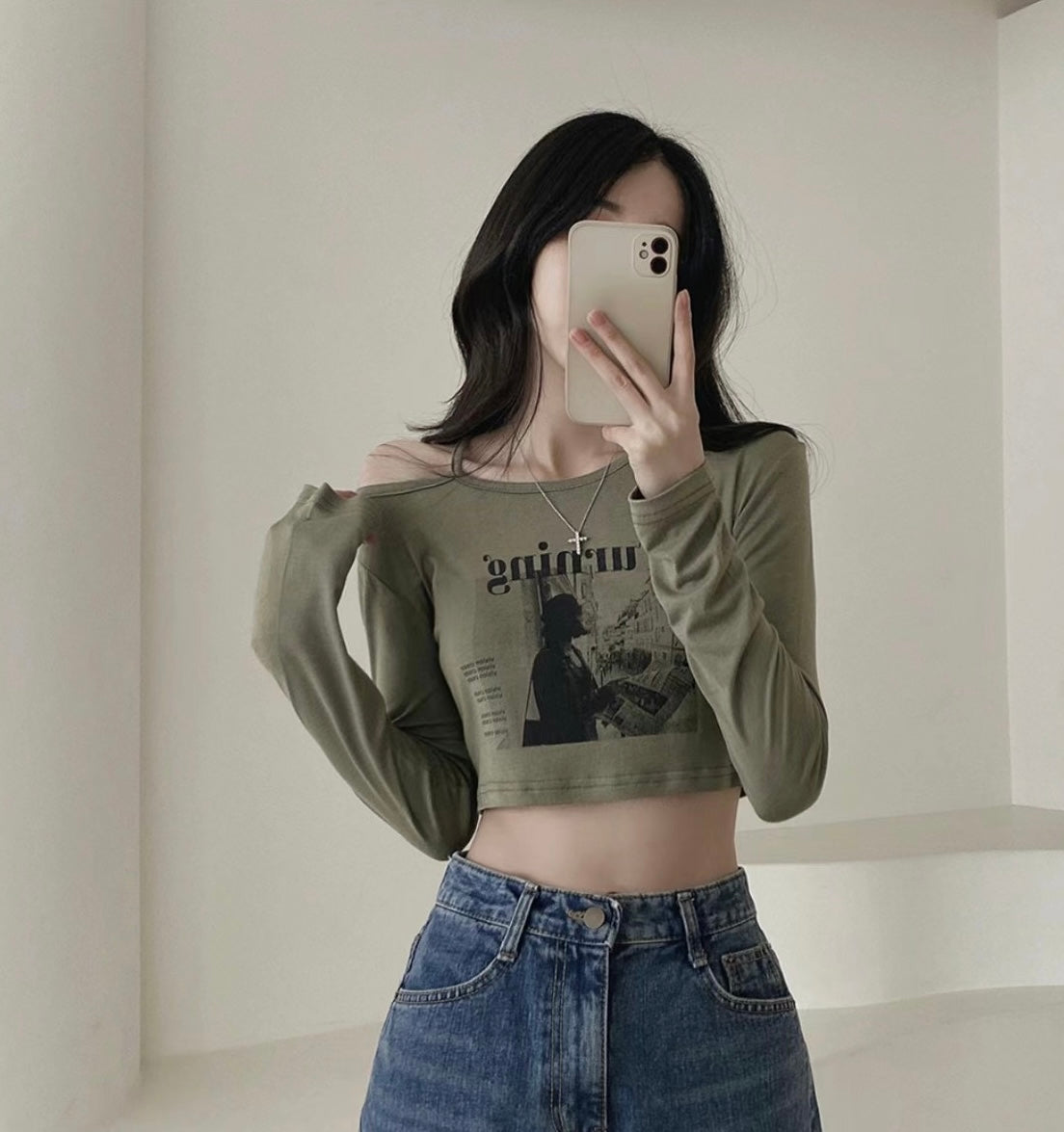復古Vintage感露膊Crop Top