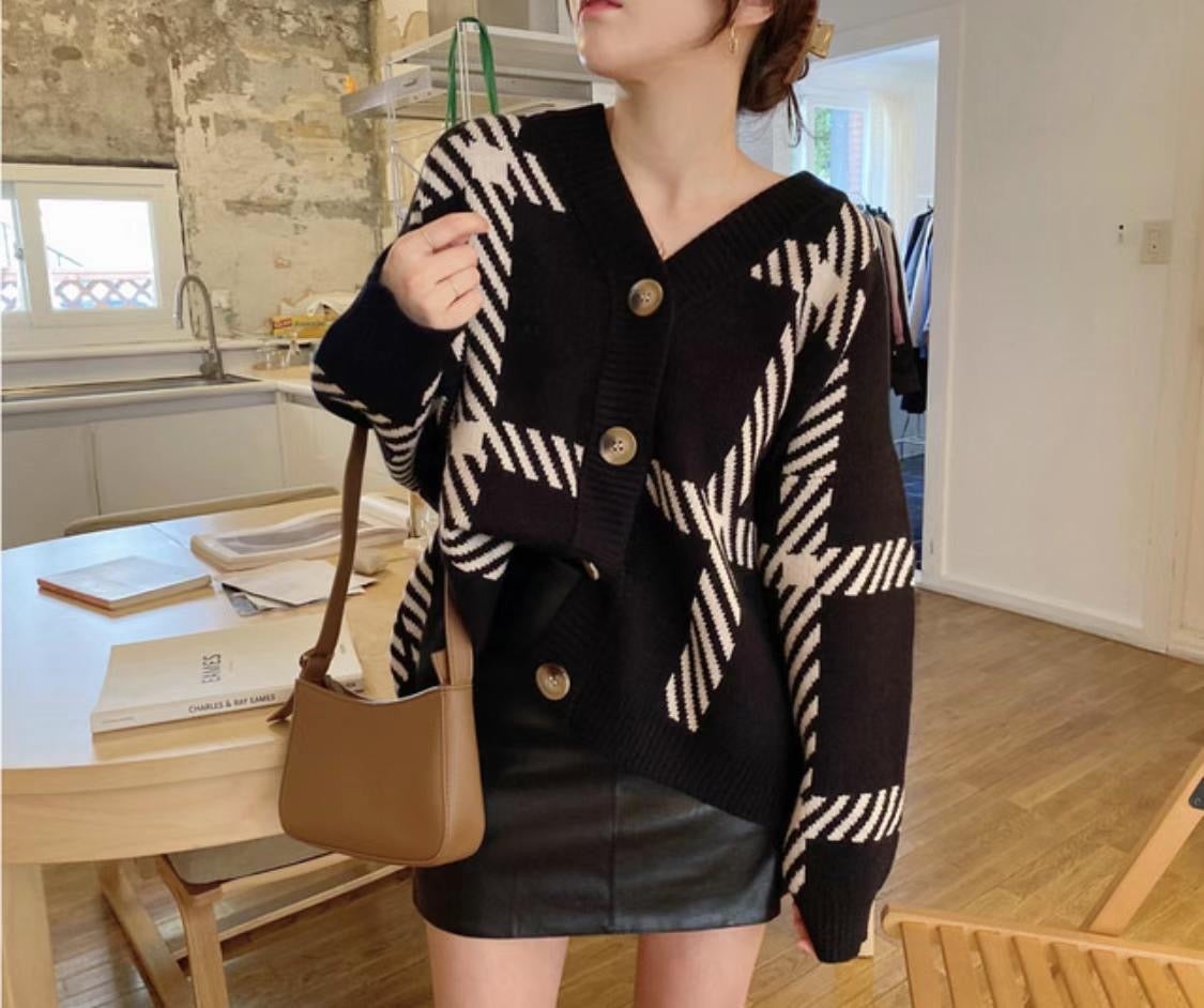 斜線格紋Cardigans