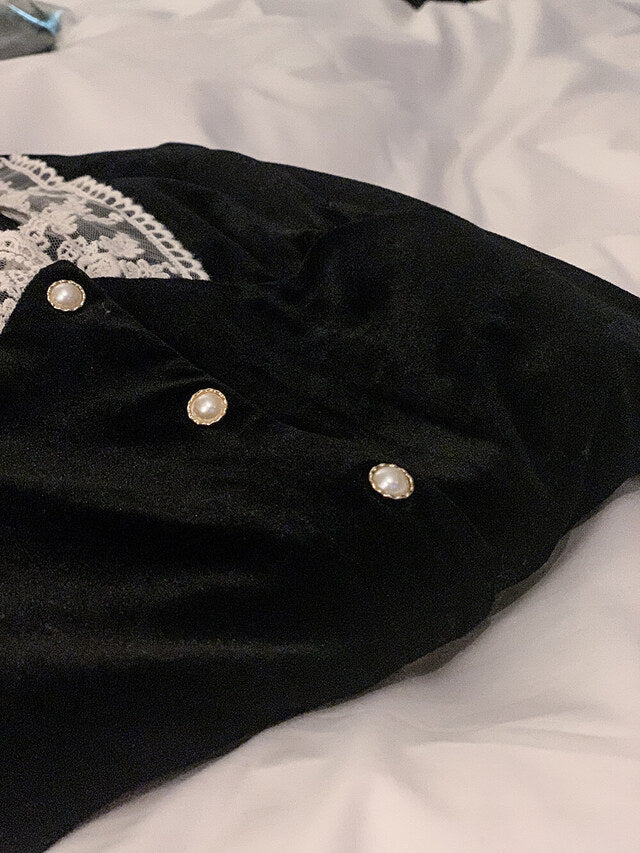 Vintage燈芯絨蕾絲Top