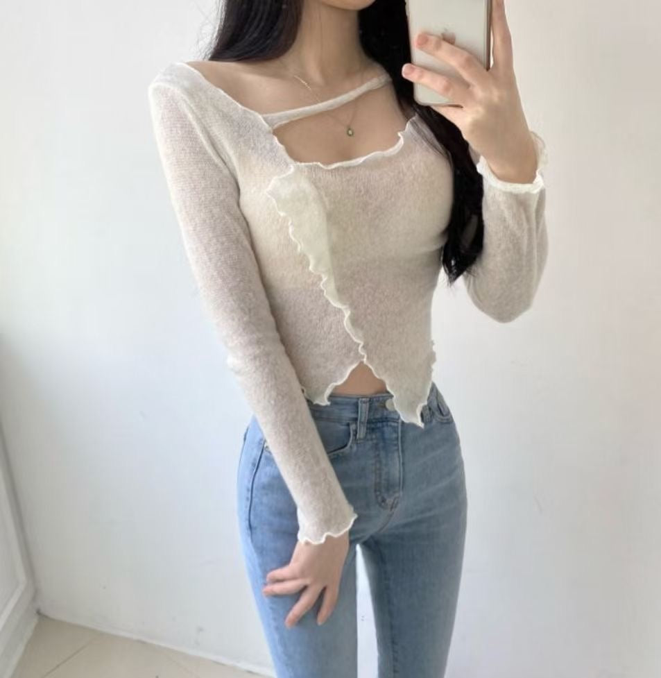 不規則木耳邊紡紗Top