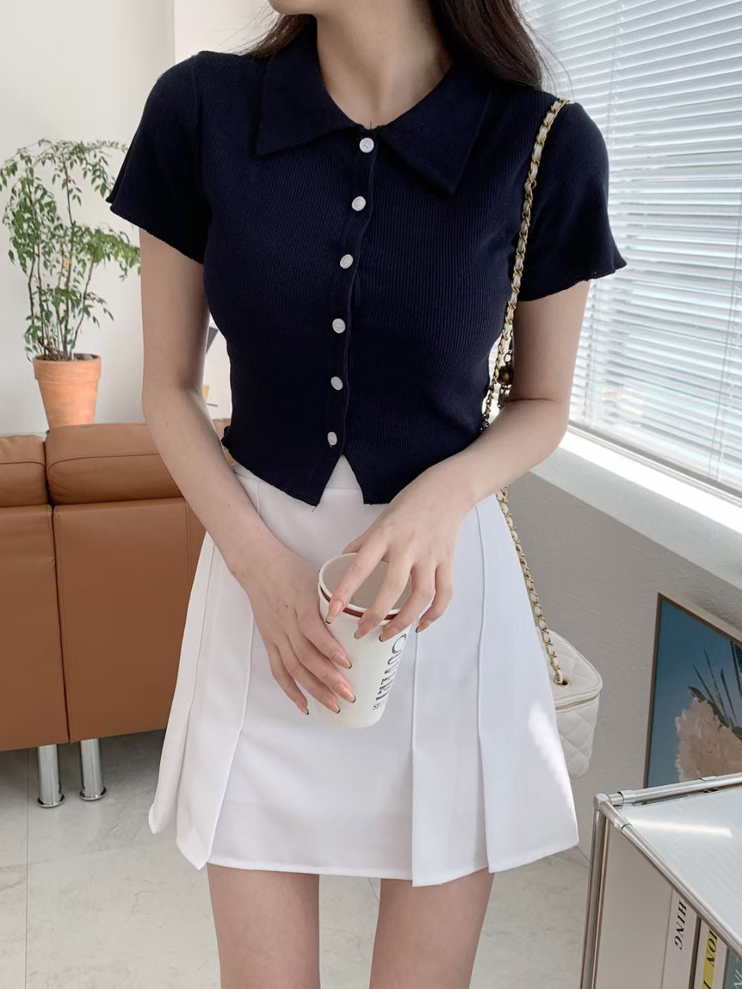 Polo領鈕扣Crop Top