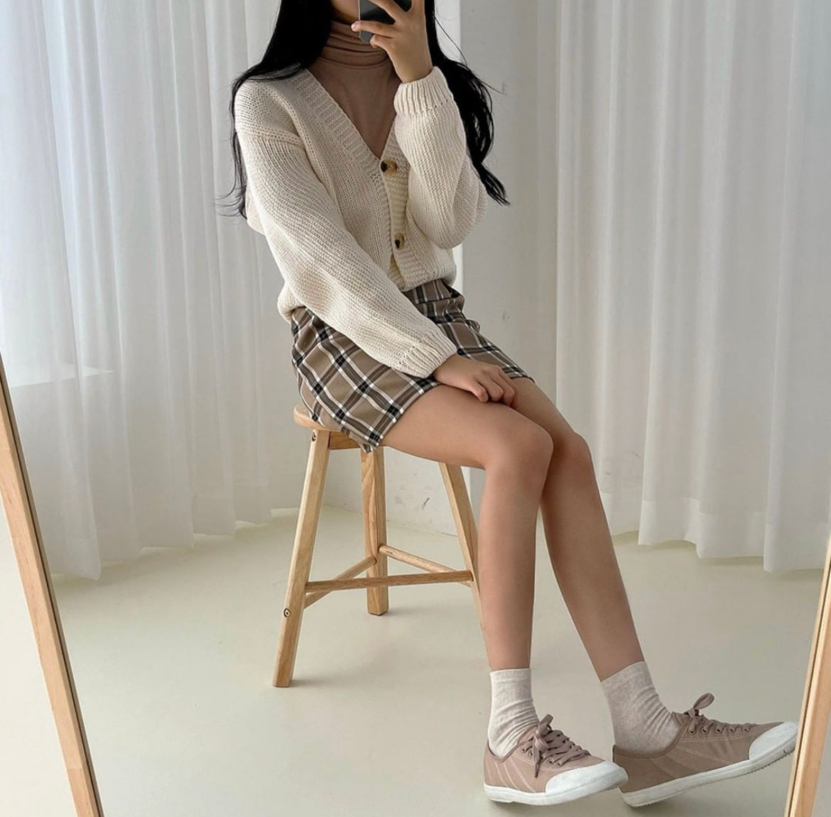 粗格紋短裙