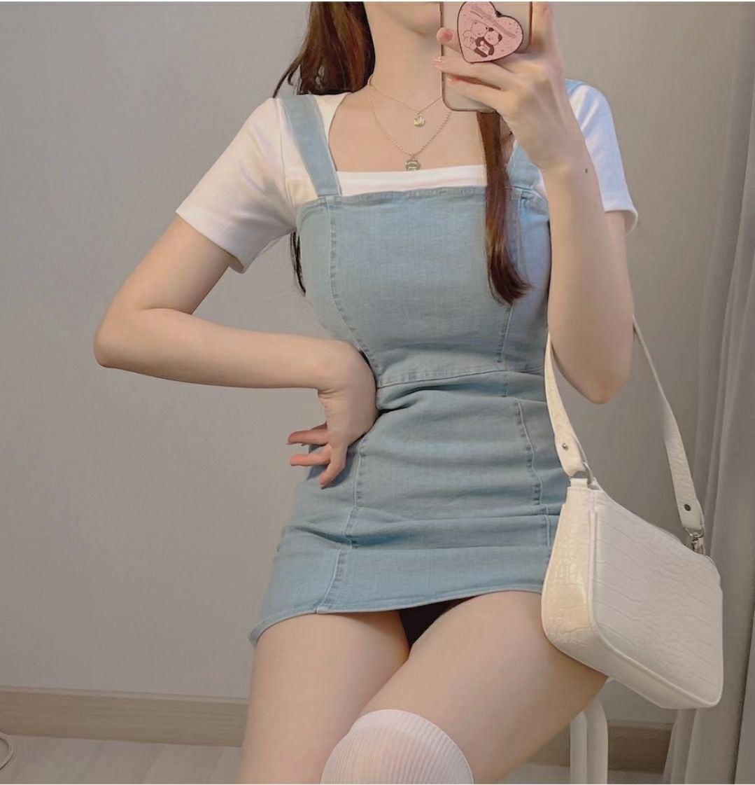 俏皮活潑吊帶貼身牛仔裙