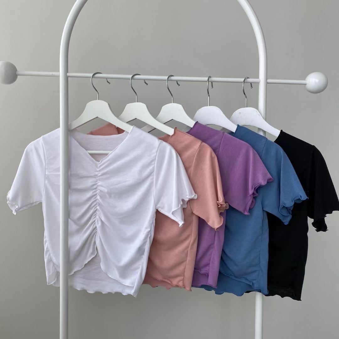 木耳邊抓胸皺摺Crop Top