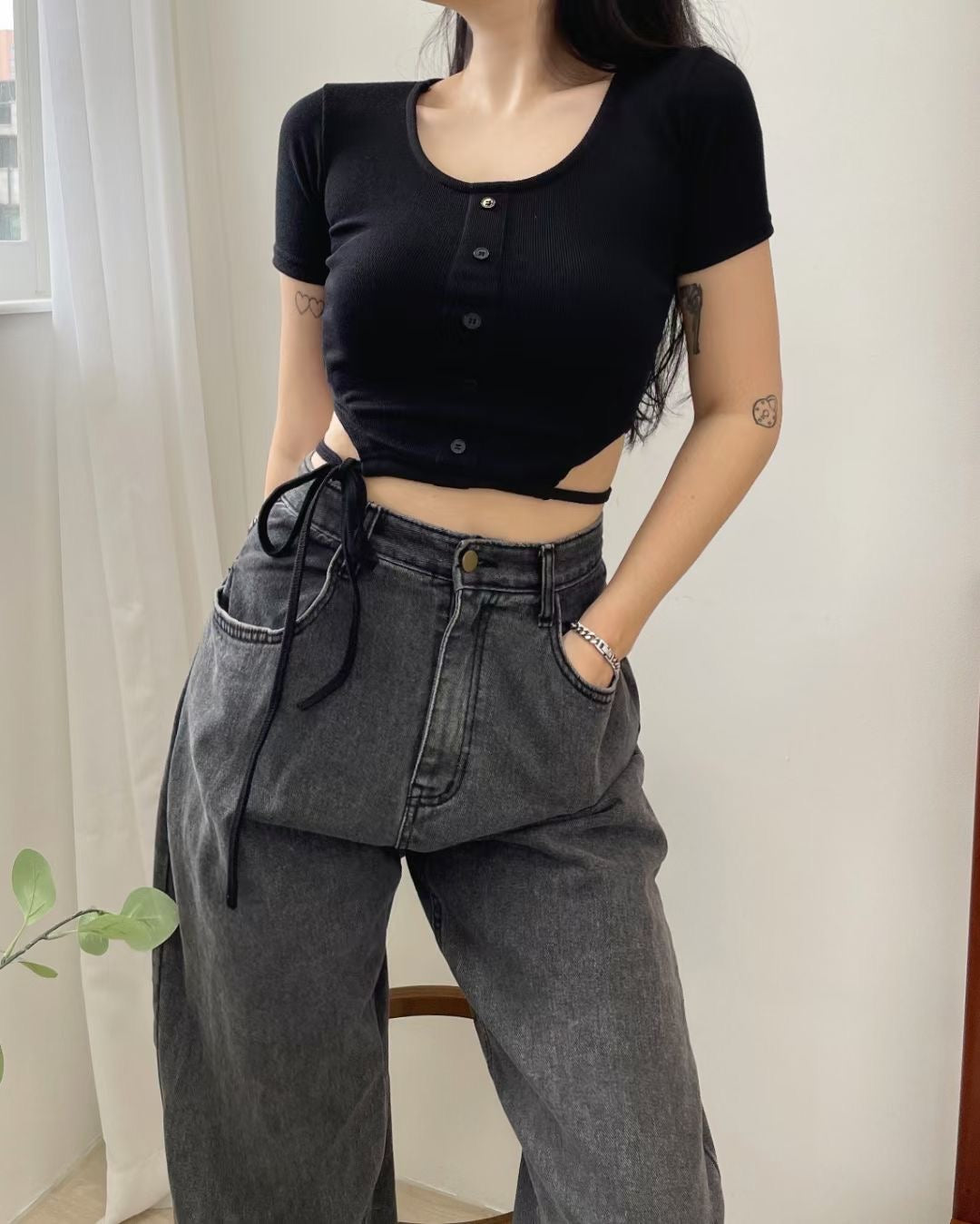 貼身綁帶露腰Crop Top
