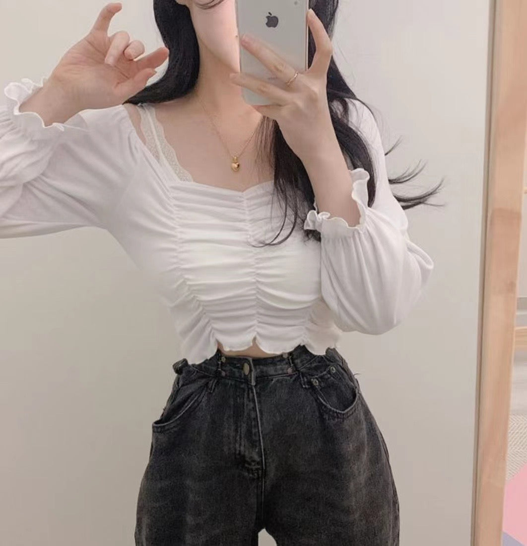 小性感心型皺褶Crop Top