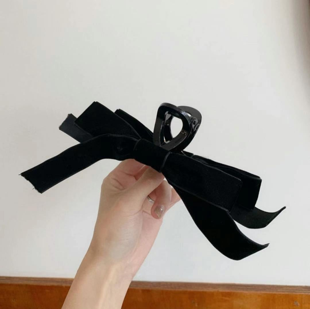 法式絲絨蝴蝶結鯊魚夾