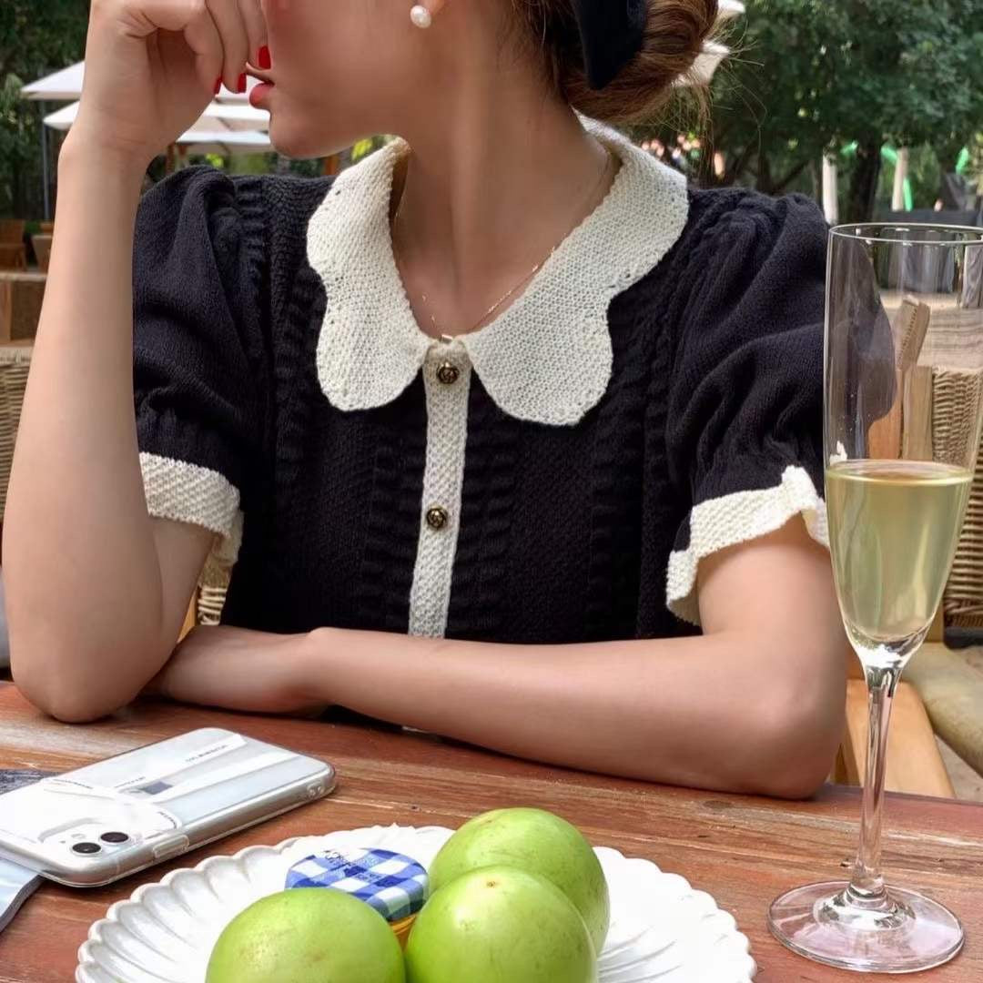 可愛公主袖麻花針織Top