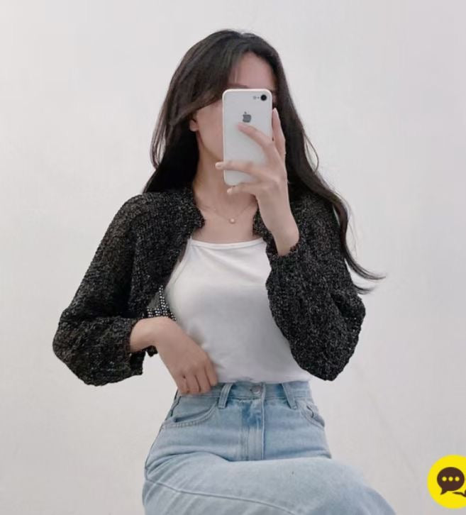 超短版針織鏤空Cardigans