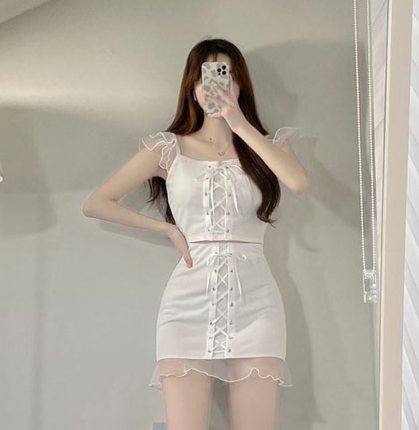 夢幻蕾絲甜美綁帶Set
