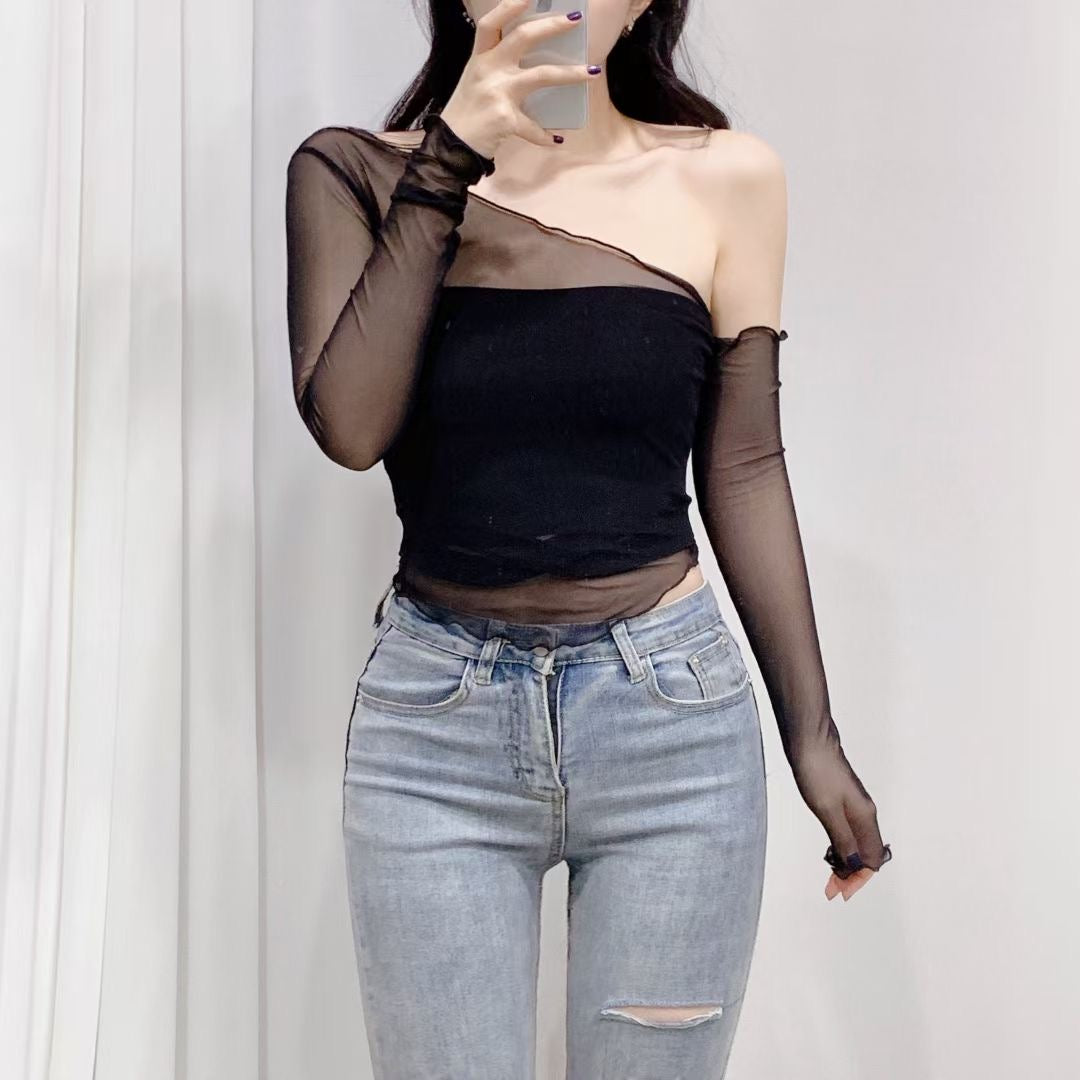 小性感透視單肩露膊Top