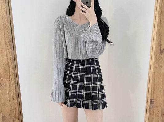 【含10%羊毛】學院風格紋百褶裙