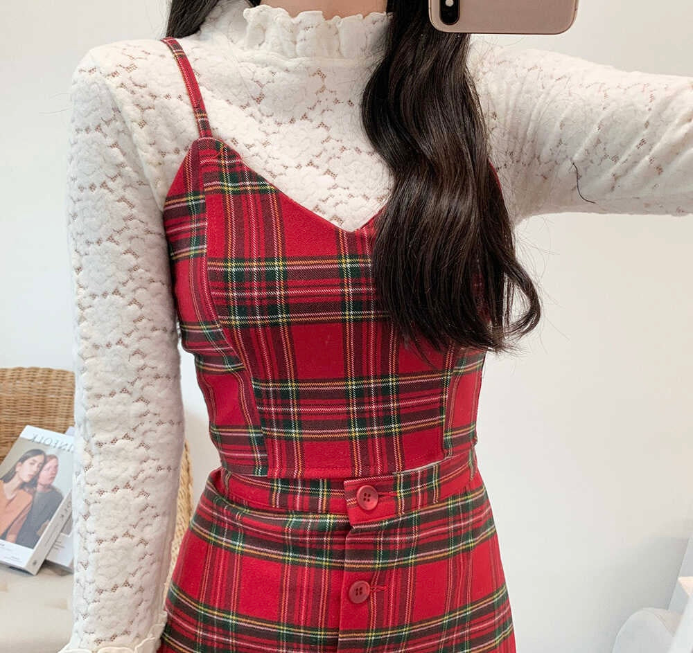吊帶格紋Set