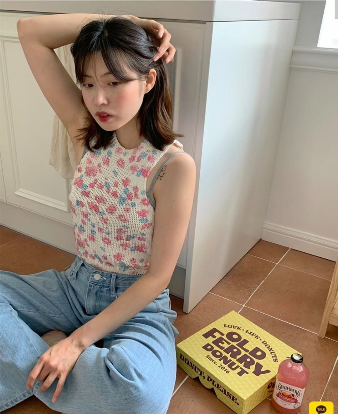 少女幼齡感可愛花花針織背心