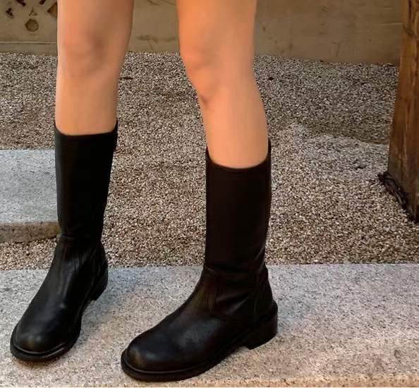Round Toe Midi-Boots