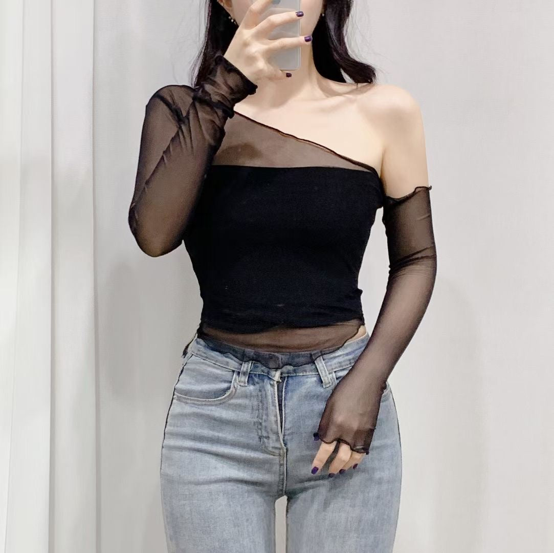 小性感透視單肩露膊Top