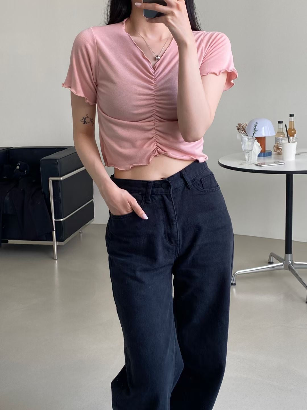 木耳邊抓胸皺摺Crop Top