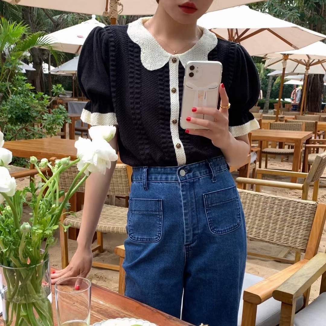 可愛公主袖麻花針織Top