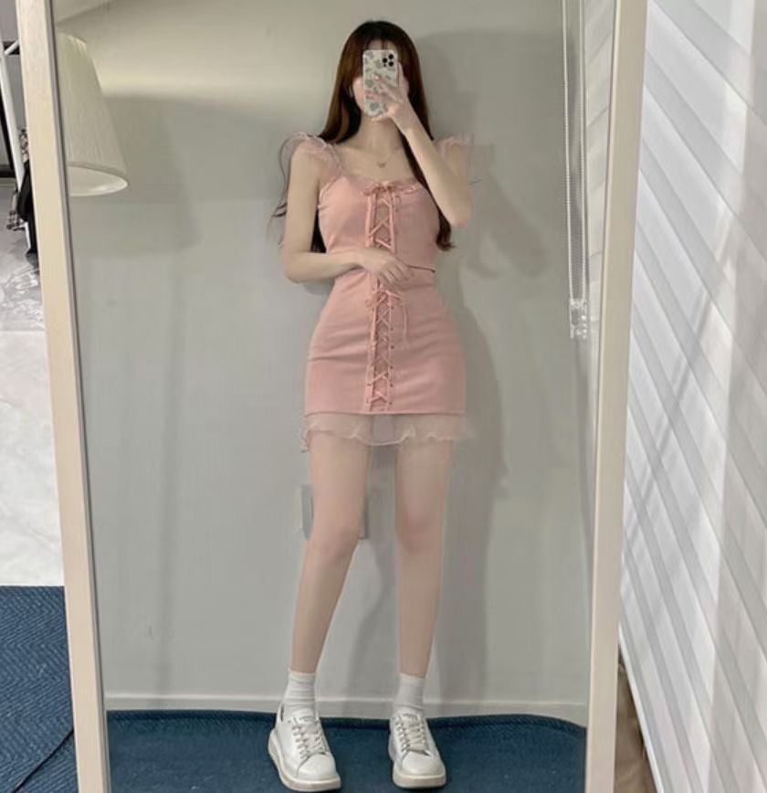 夢幻蕾絲甜美綁帶Set