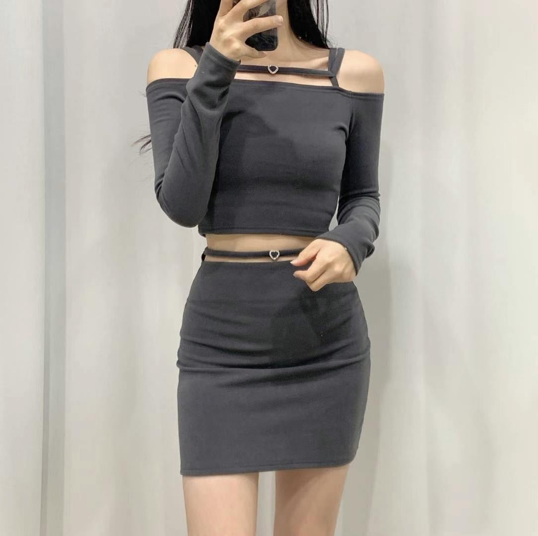 性感雙肩帶Top+心型腰帶短裙Set