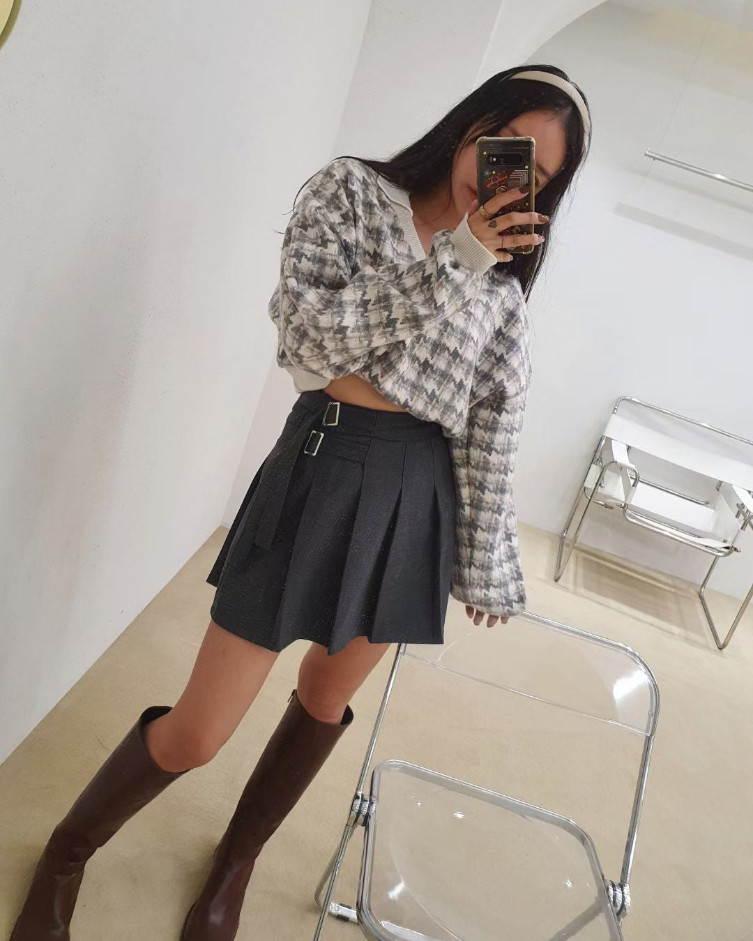 MTM千鳥格紋Crop