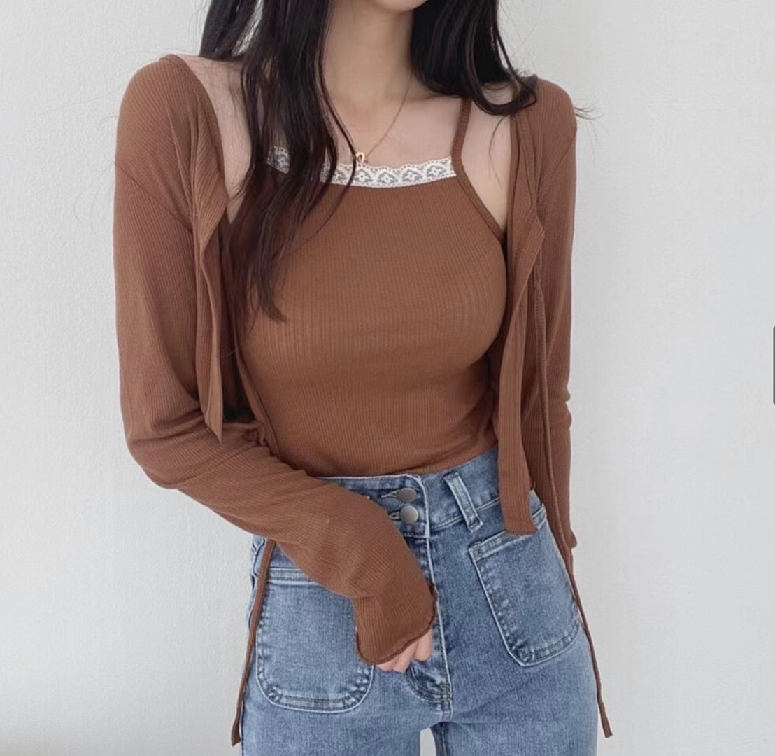 甜美蕾絲小吊帶外套Set
