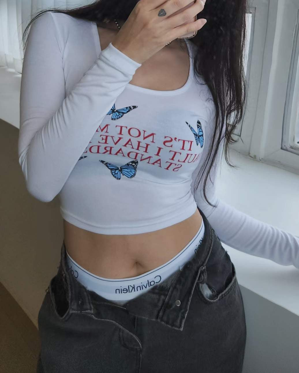 Butterfly Long Crop Tee