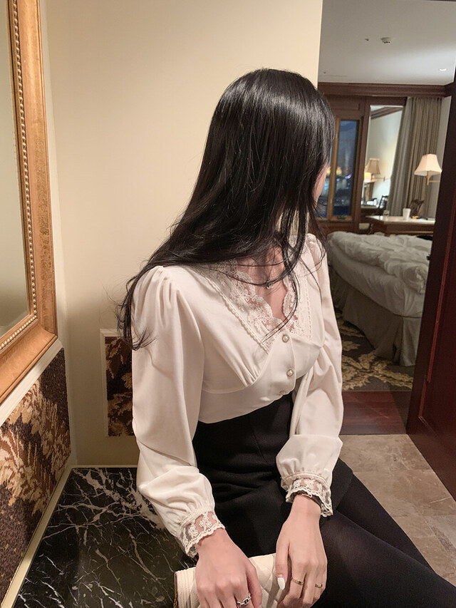 Vintage燈芯絨蕾絲Top