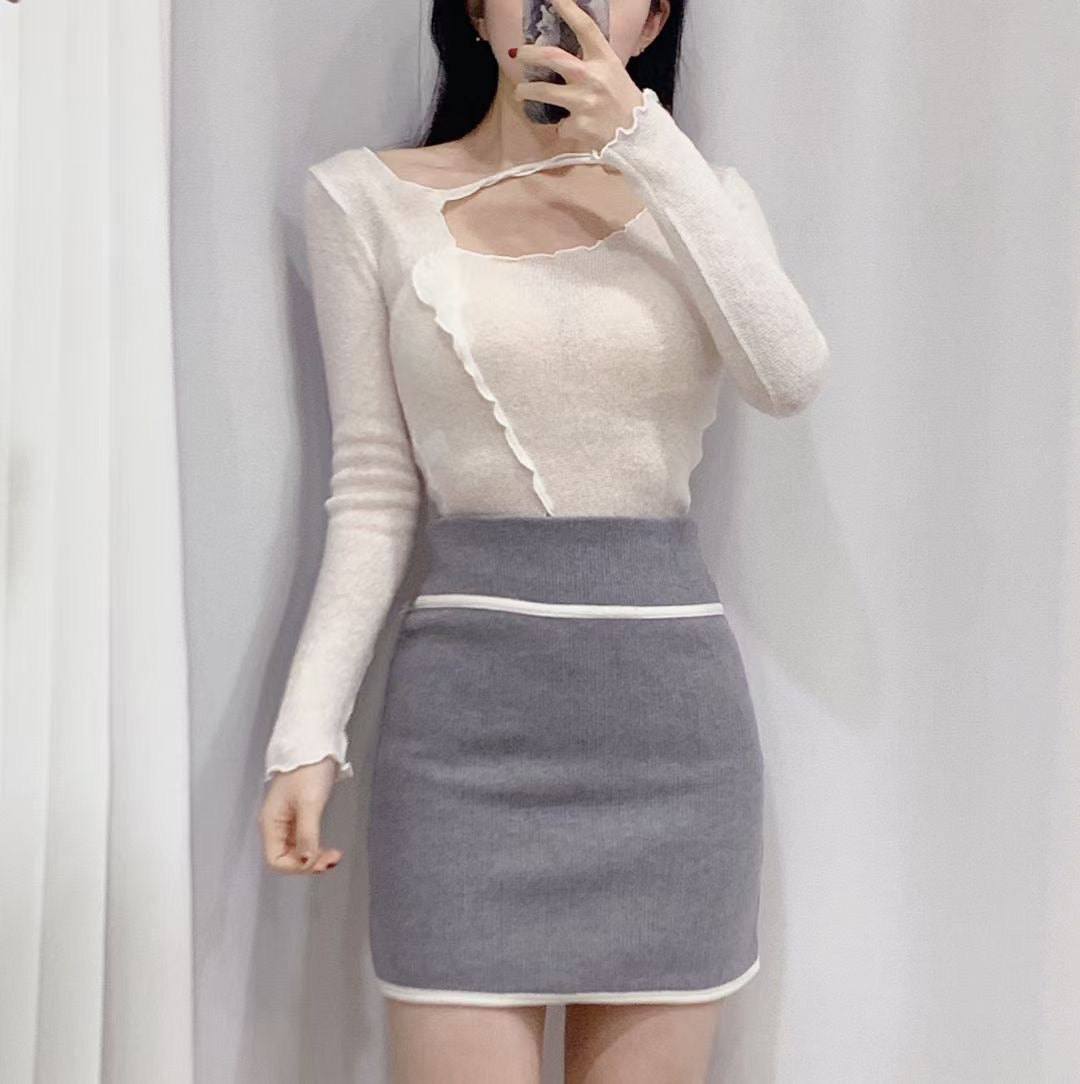 不規則木耳邊紡紗Top