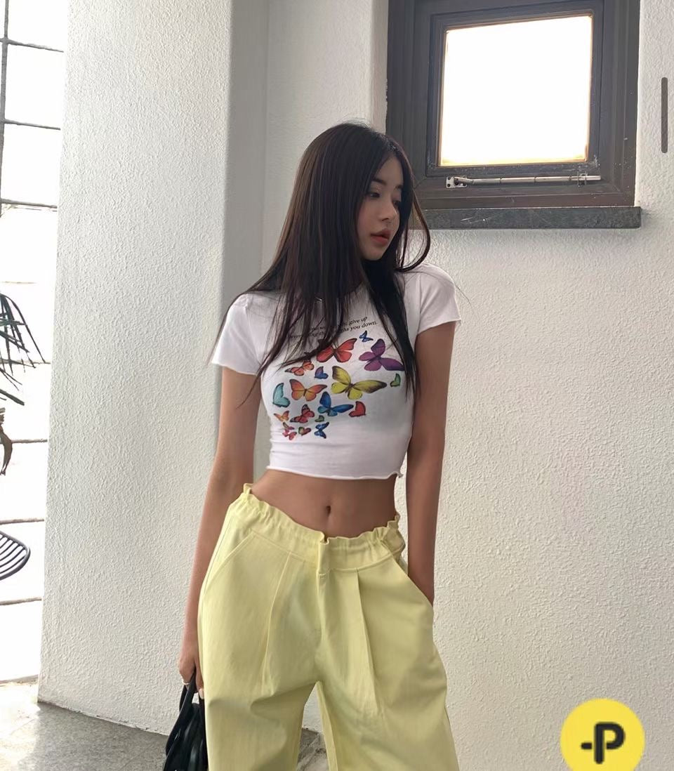 Colour Print Butterfly Crop Tee