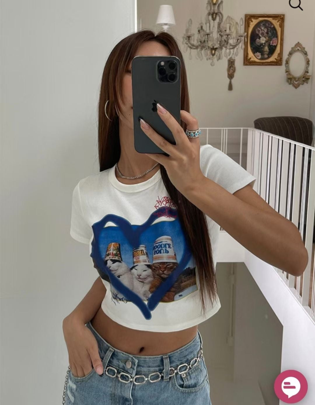 Y2k Funny Cat Crop Tee