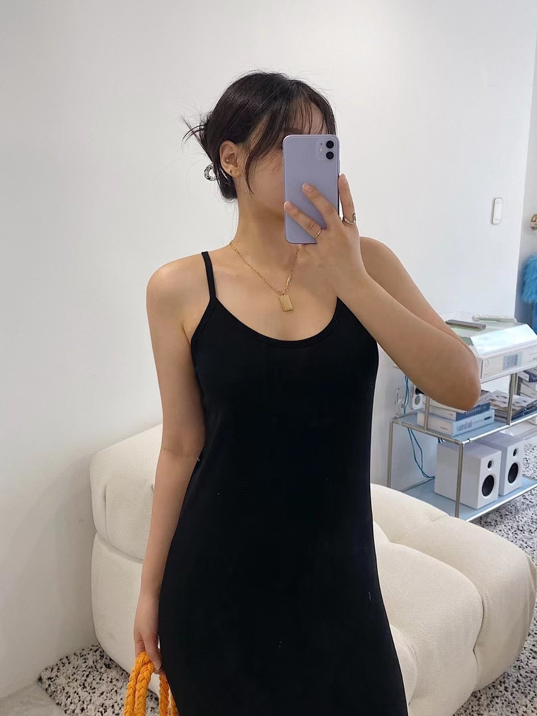 吊帶低胸U領露背開衩長裙