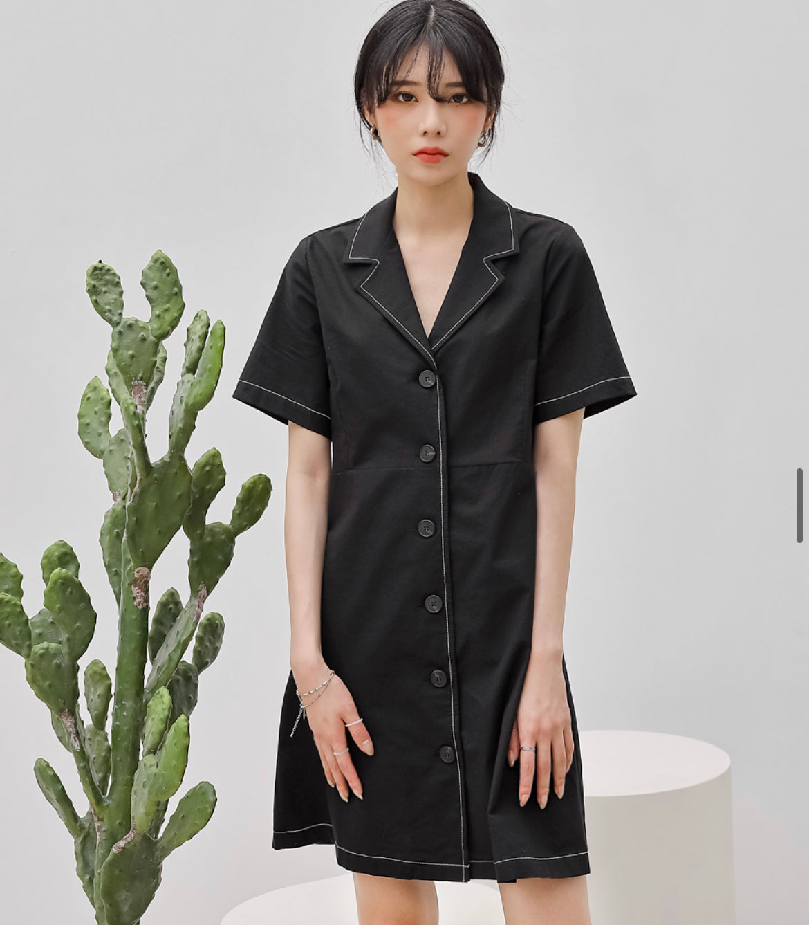 明線麻質鈕扣Ops