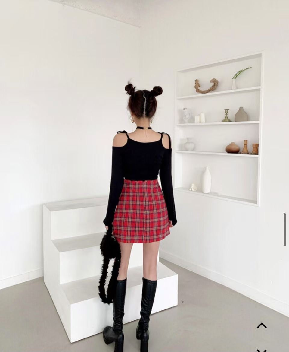 甜美交叉綁帶一字膊Top
