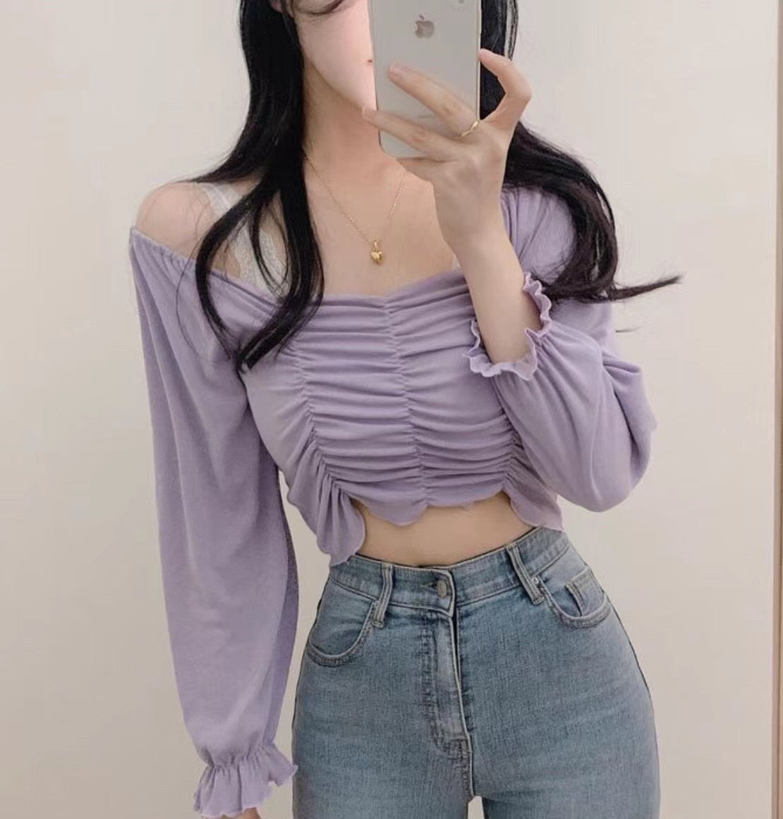 小性感心型皺褶Crop Top