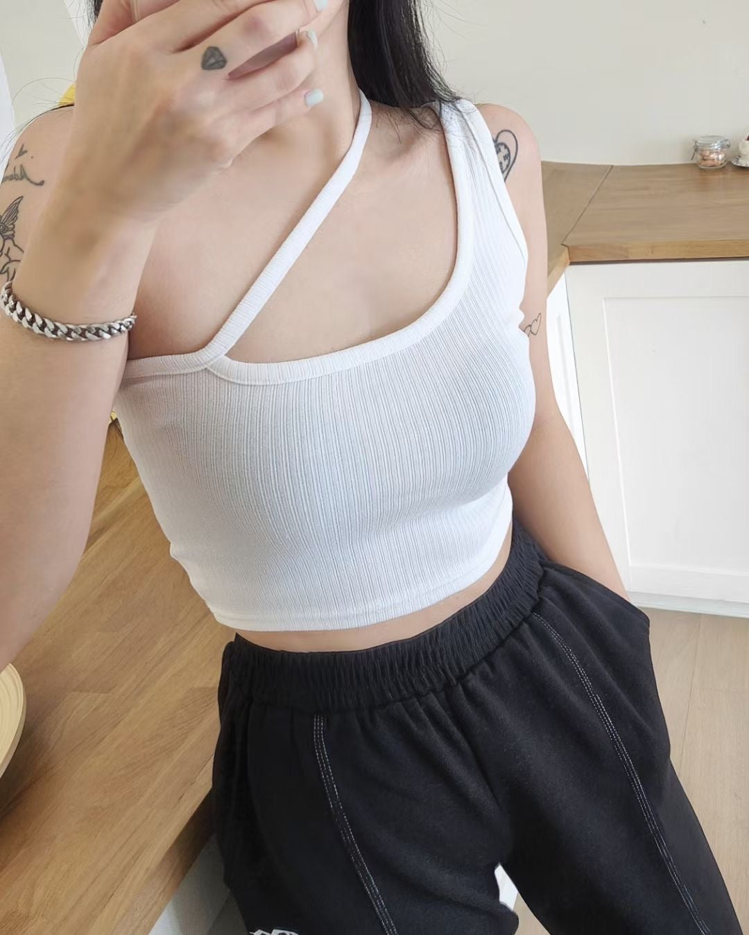 性感單肩斜線小背心