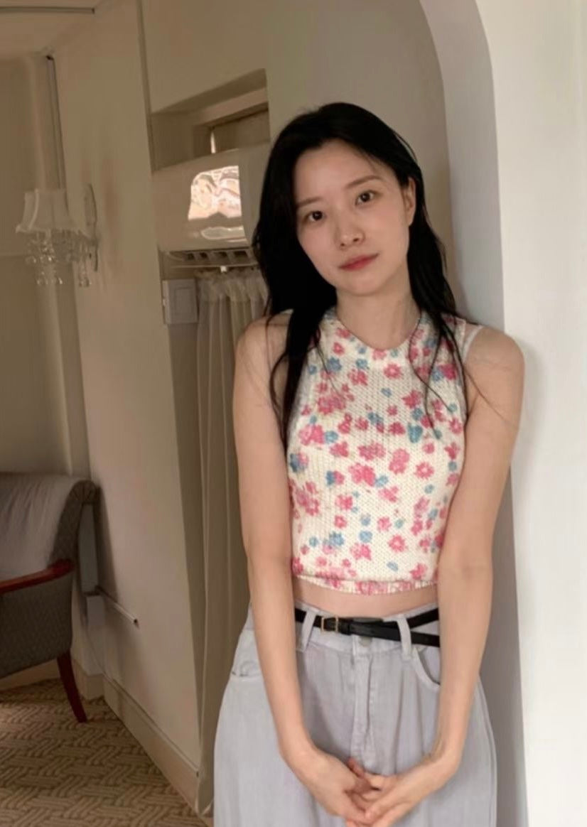 少女幼齡感可愛花花針織背心