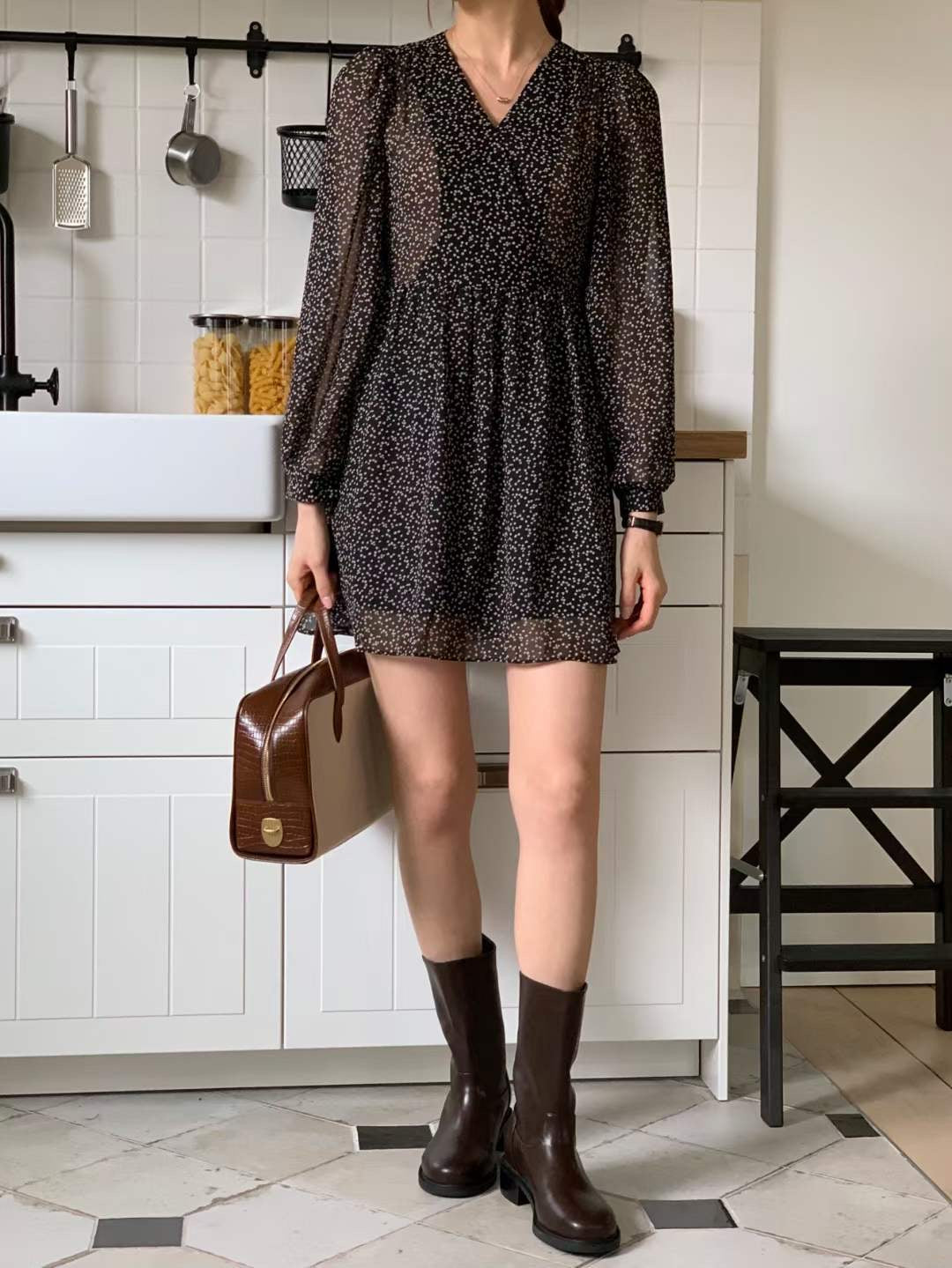 V neck Mini Floral Dress