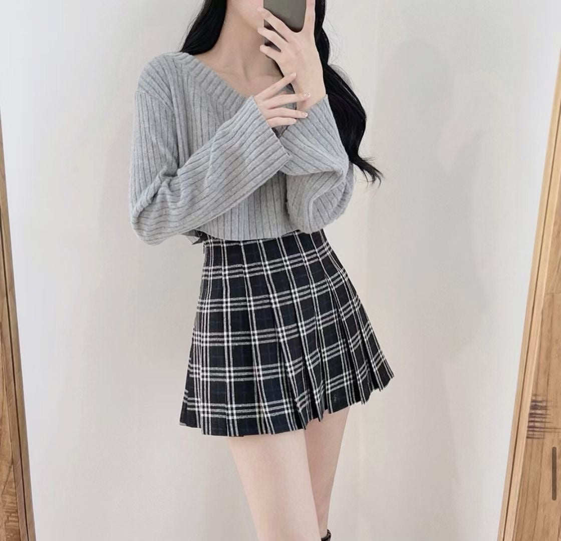 【含10%羊毛】學院風格紋百褶裙