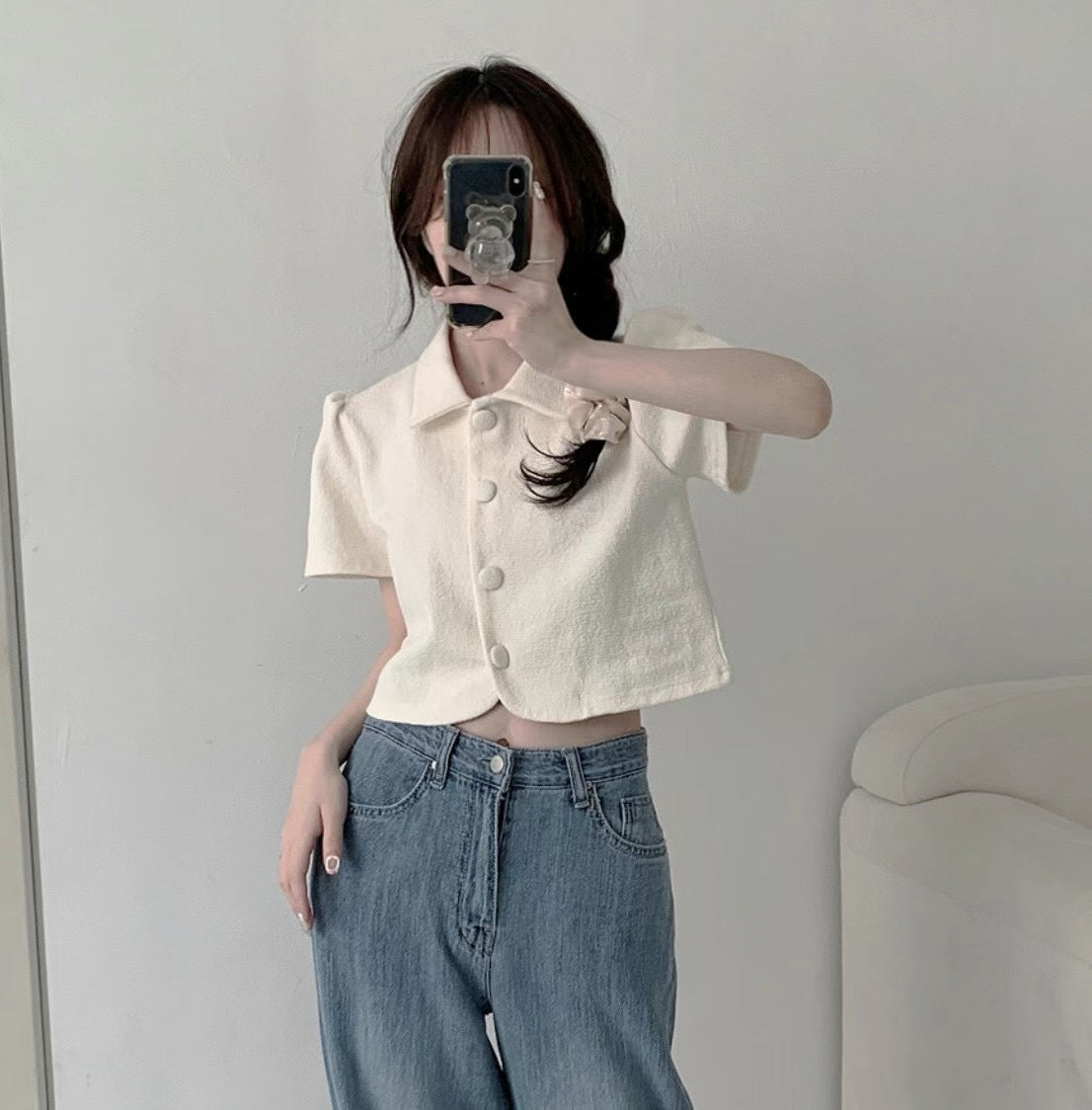 可愛Polo領弧形Top