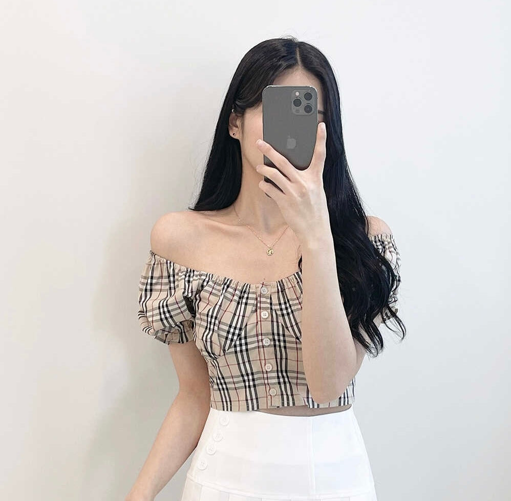 英倫風復古格紋Top