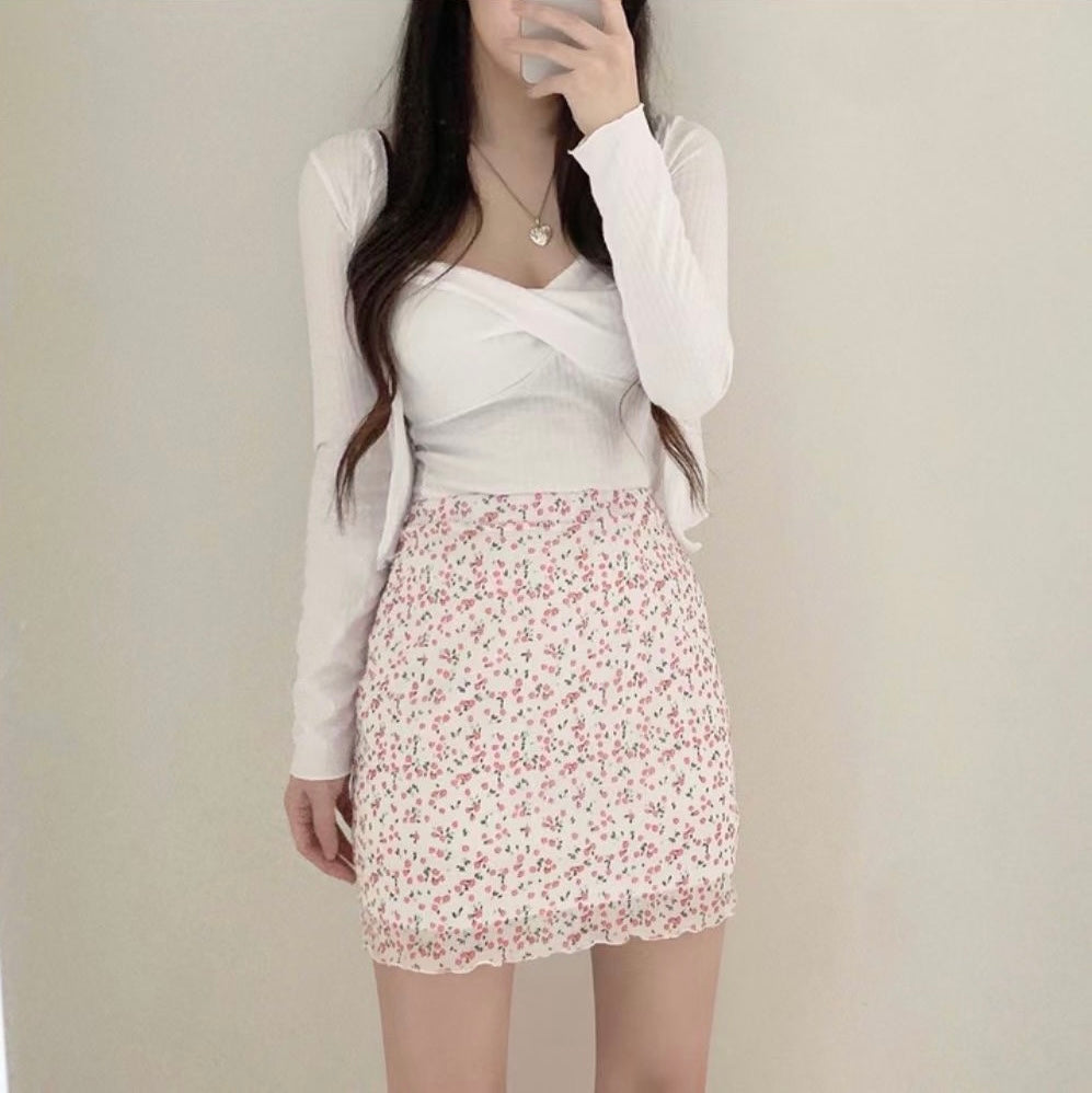 韓系半截小碎花裙