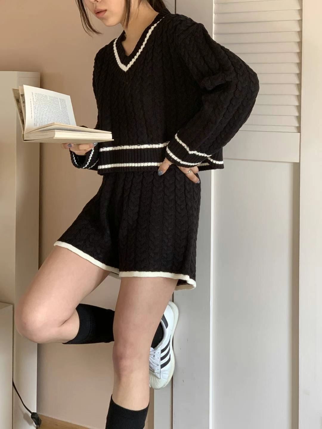 拼色扭麻花套裝