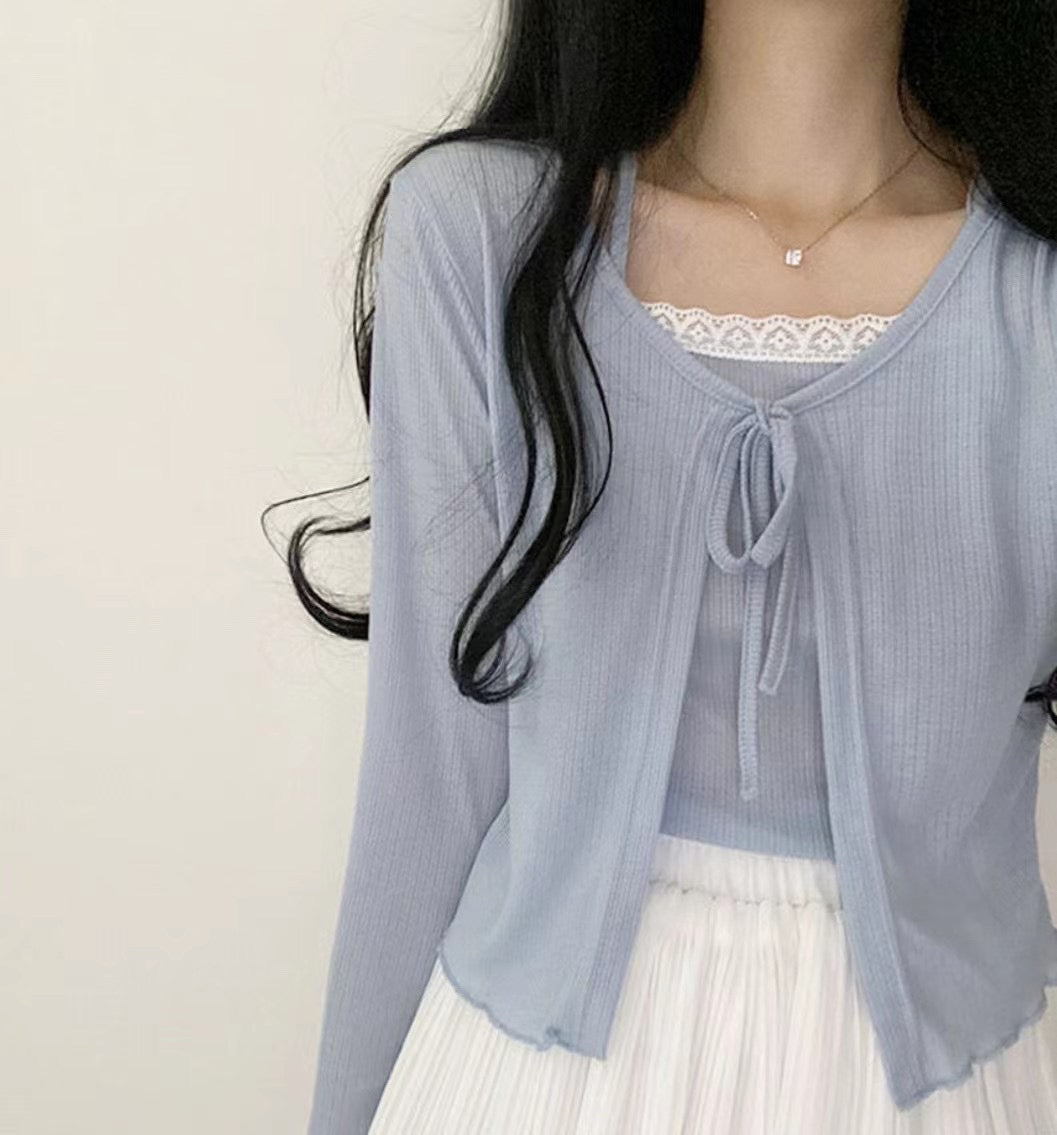 甜美蕾絲小吊帶外套Set
