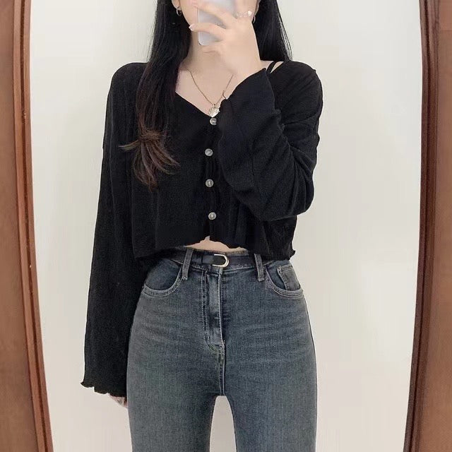 純棉木耳邊鈕扣Crop Top